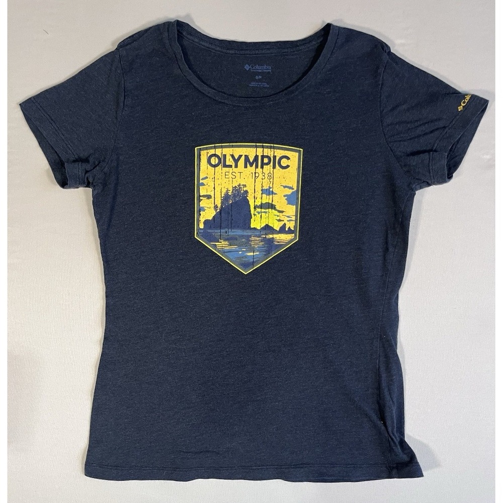 Columbia Womens Olympic National Park Graphic T-Shirt Navy Blue S/P Outoors Hike
